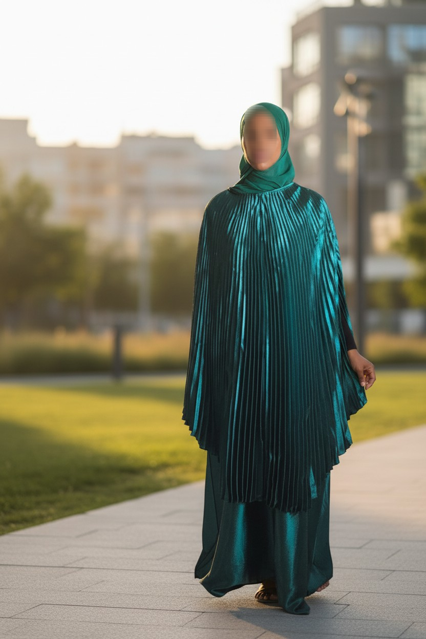 Pleated Poncho Abaya Set