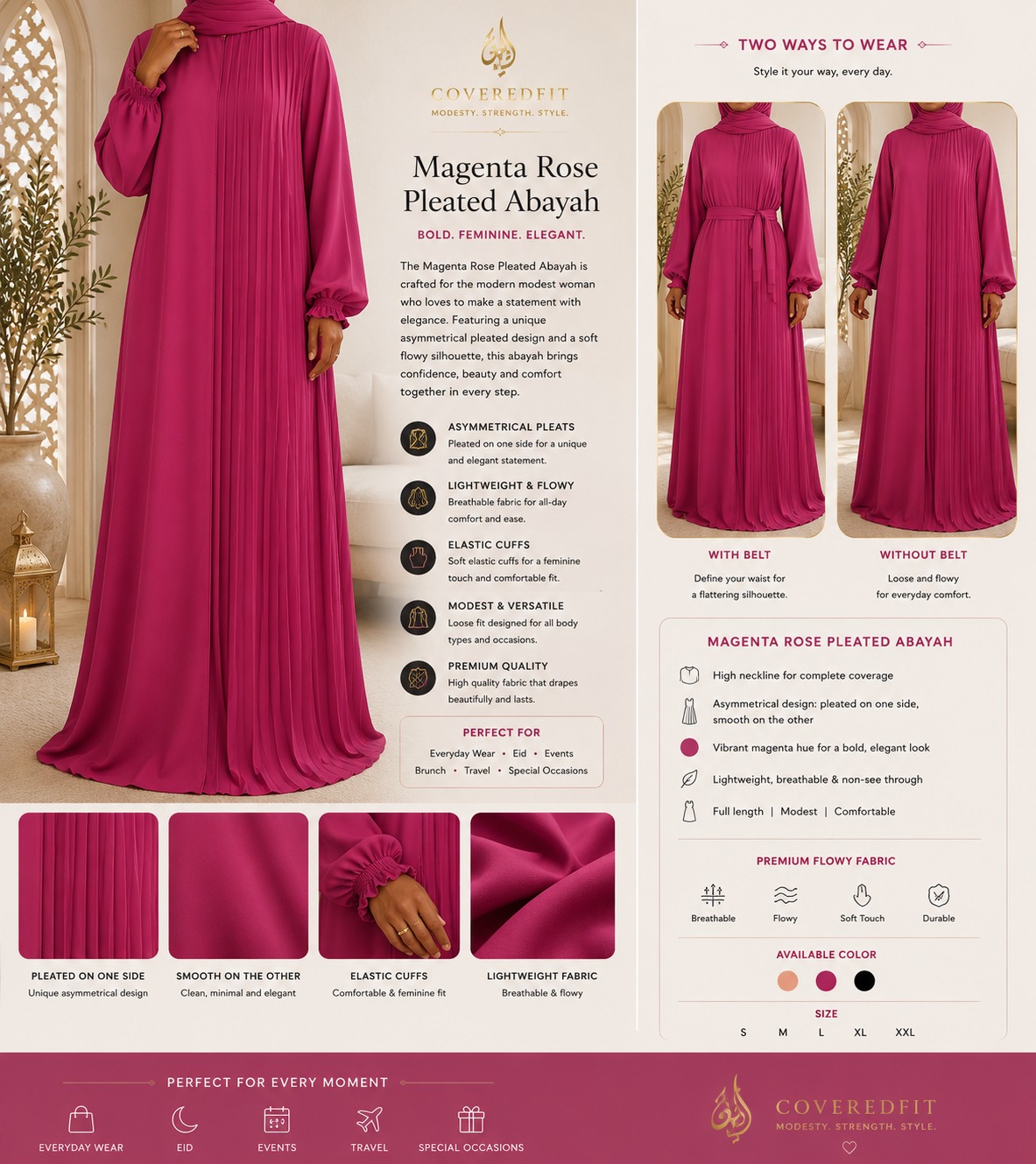 Magenta Rose Pleated Abayah