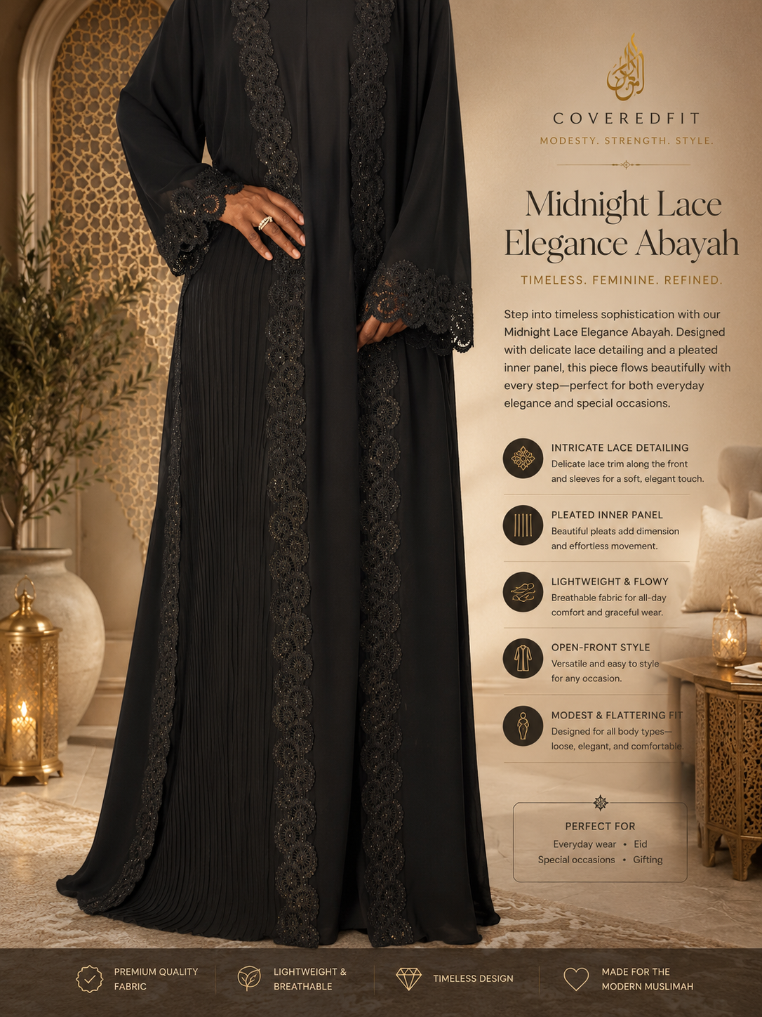 Midnight Lace Elegance Abayah