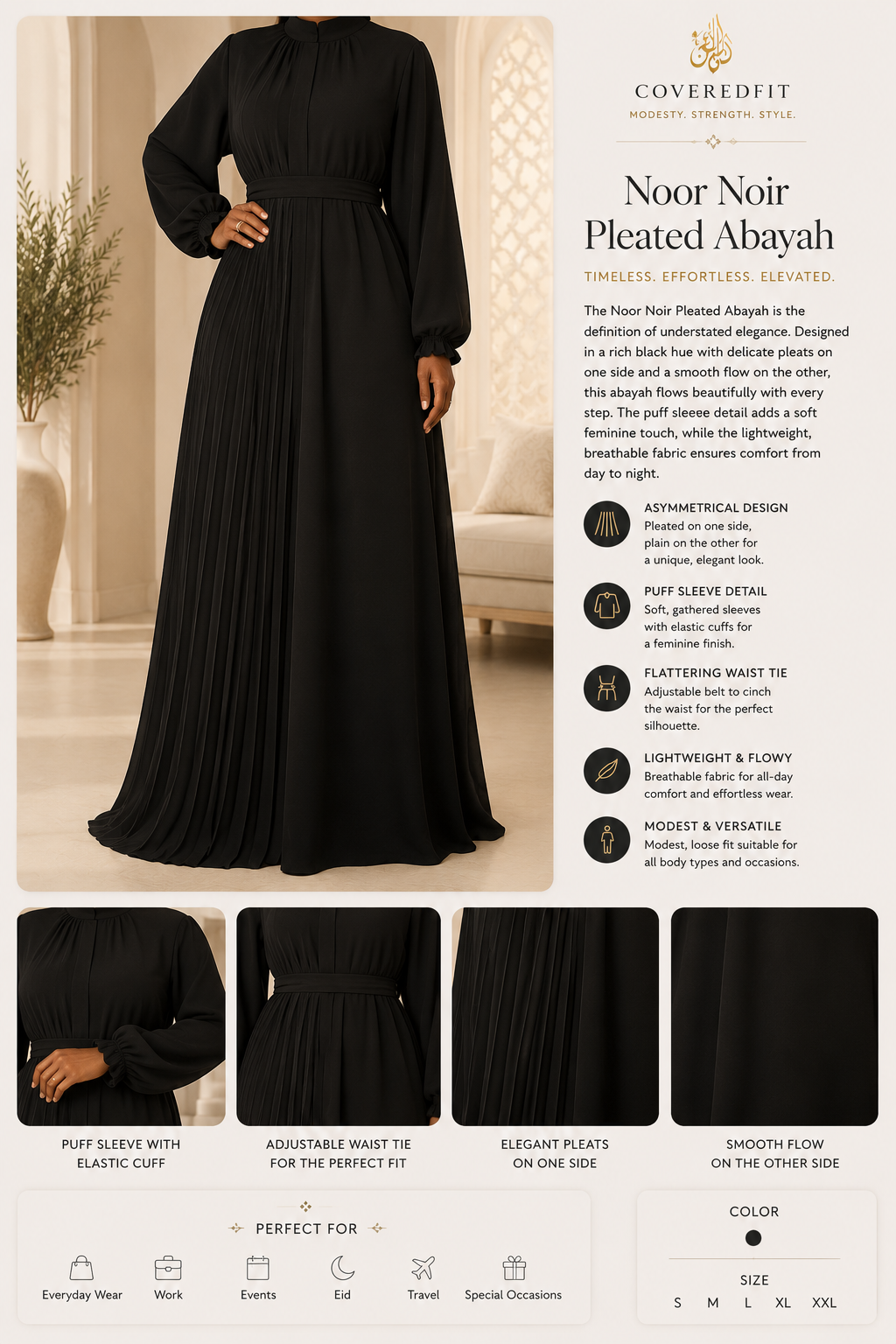 Noor Noir Pleated Abayah