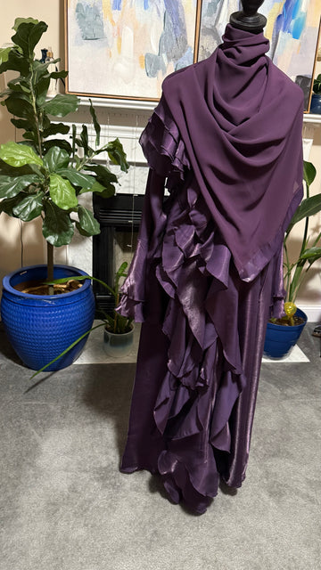 Malikah Shimmer Ruffle Abayah Purple
