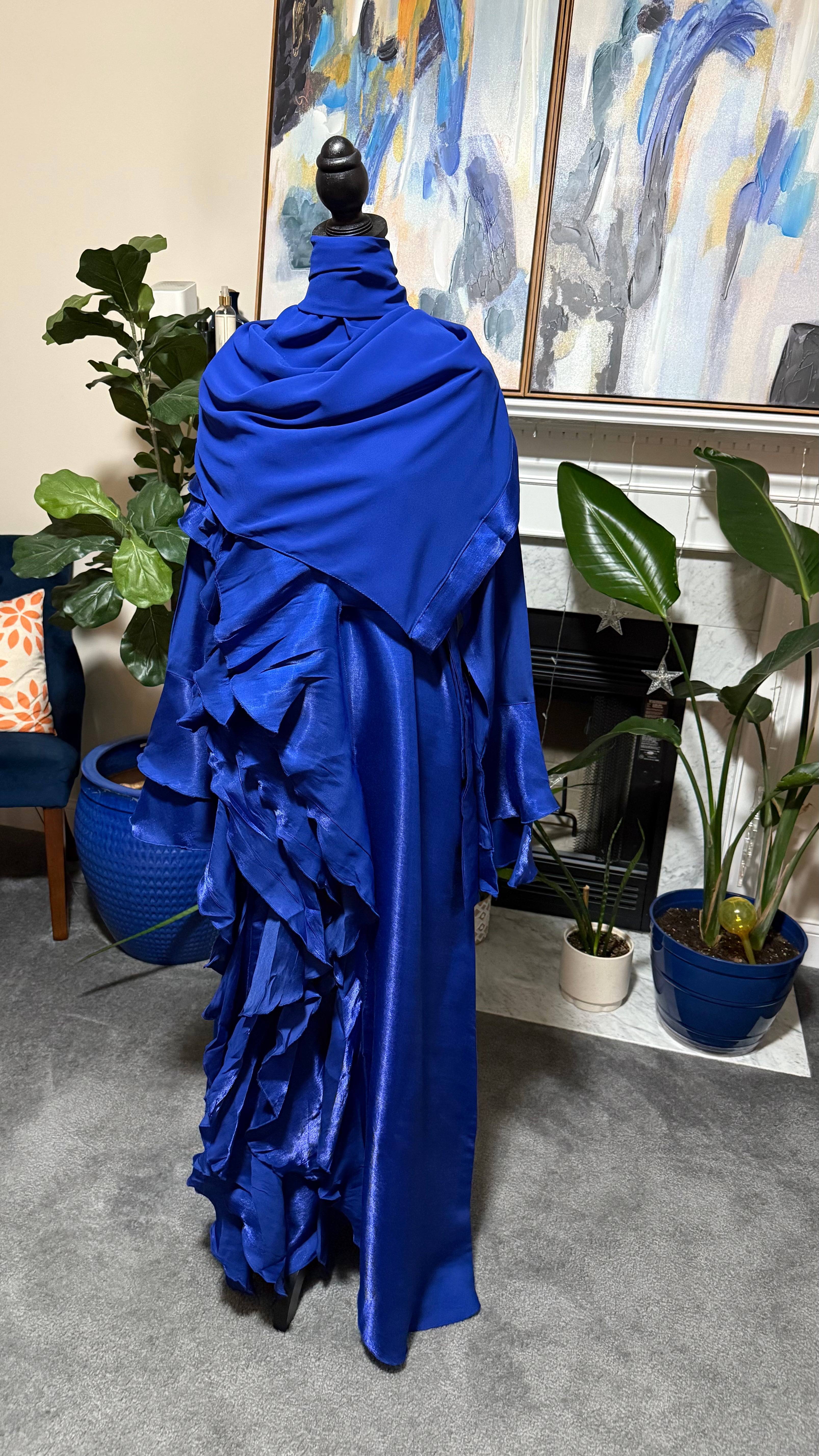 Malikah Shimmer Ruffle Abayah Cobalt Blue