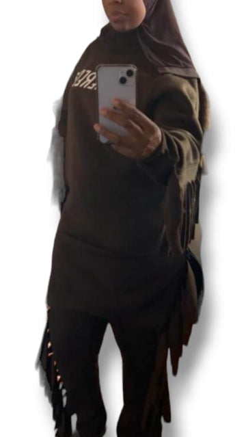 Chocolate Brown Fajr Fringe Sweatsuit Remix