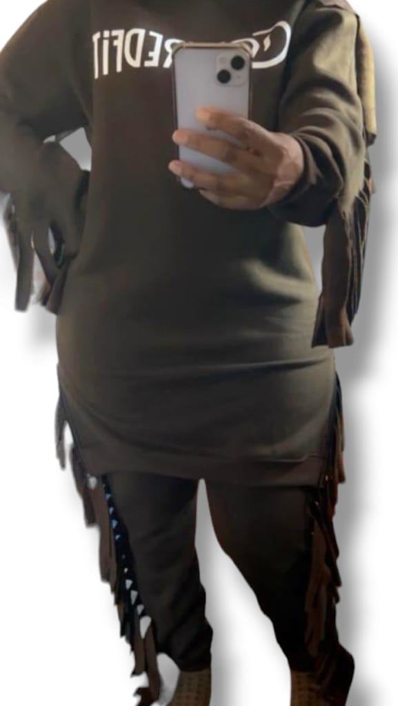 Chocolate Brown Fajr Fringe Sweatsuit Remix