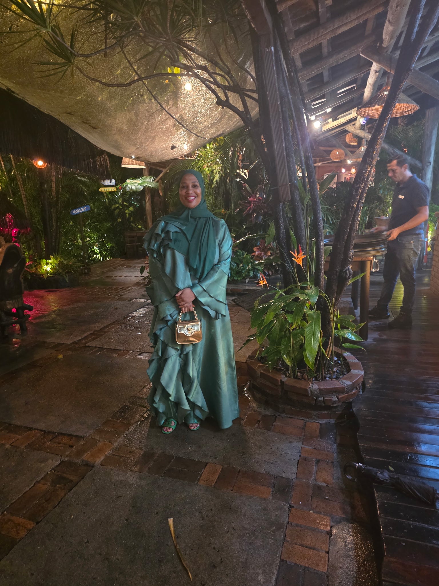 Malikah Shimmer Ruffle Abayah Green