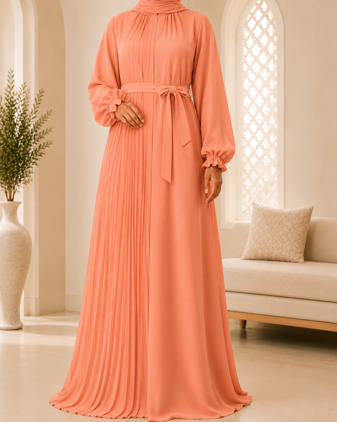 Sunset Bloom Pleated Abayah