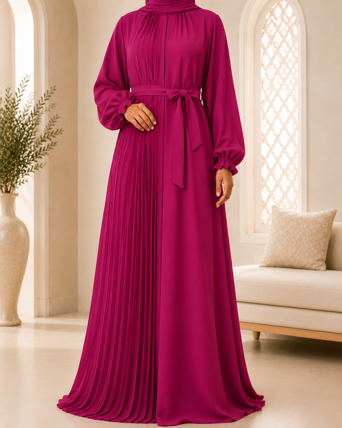 Magenta Rose Pleated Abayah