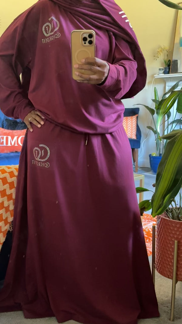 Farzana Rhinestone Skirtsuit Burgundy